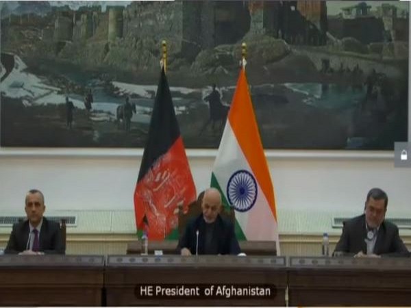 Afghanistan President Ashraf Ghani speaking at the virtual summit with India on Tuesday.