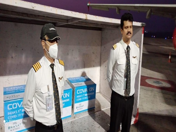 The first consignment of Covaxin being brought from Hyderabad to Delhi on an Air India flight. (Photo ANI)