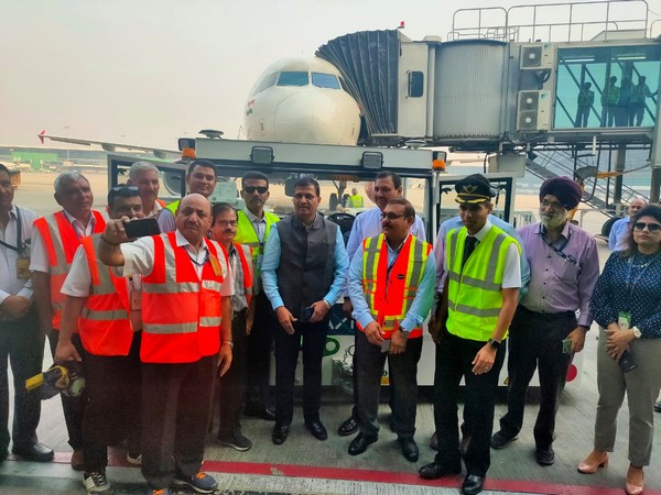 Air India CMD Ashwani Lohani flagged off AI665 from Delhi to Mumbai at Terminal 3 on October 15, 2019. (Photo/ANI)