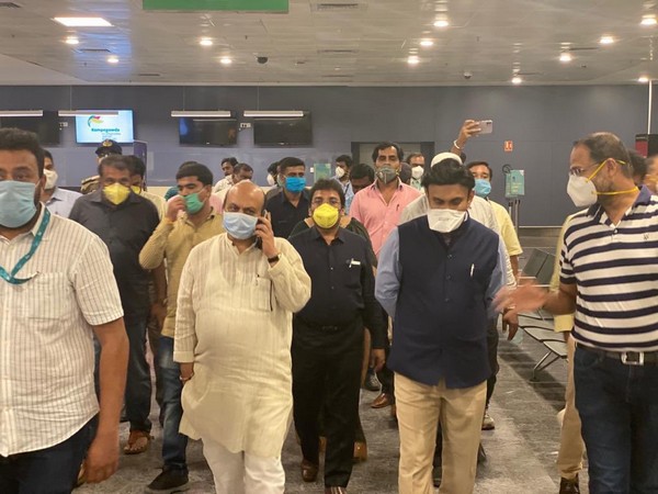Karnataka ministers inspect preparations at Kempegowda International airport. (Picture courtesy Dr K Sudhakar Twitter)