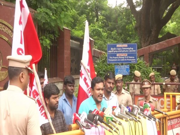 AISF members protested outside IIT Madras on Friday. Photo/ANI