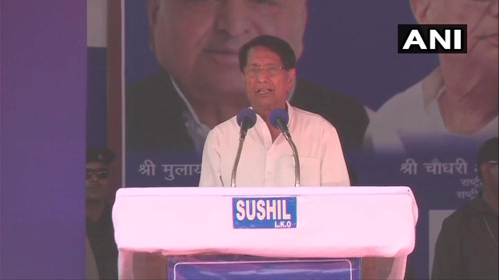 Rashtriya Lok Dal chief Ajit Singh addressing an election rally on Sunday in Deoband, Uttar Pradesh. Photo/ANI