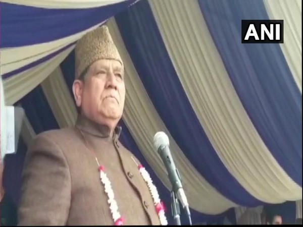 National Conference leader Akbar Lone addressing a public rally on Saturday. (ANI photo)