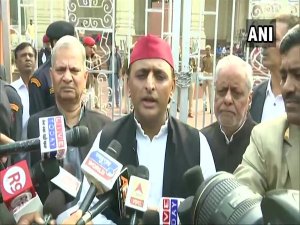 SP leader and former Chief Minister Akhilesh Yadav speaking to reporters in Lucknow on Saturday. Photo/ANI