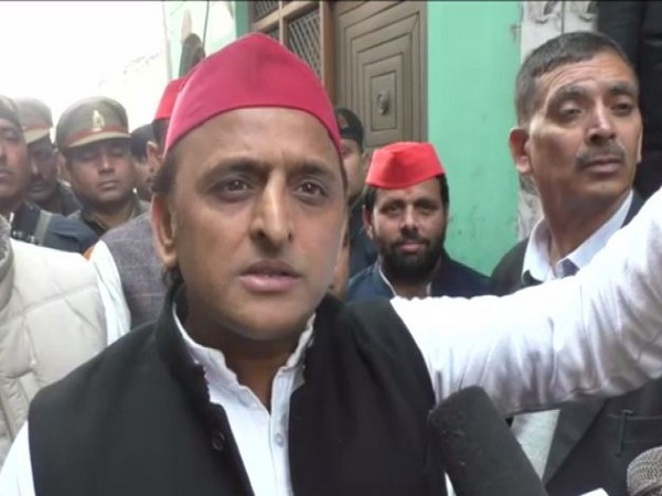 Samajwadi Party chief Akhilesh Yadav speaking to reporters on Monday.
