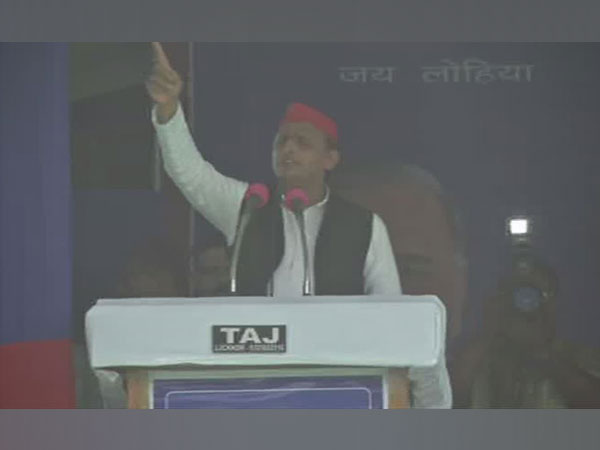 Former Uttar Pradesh Chief Minister Akhilesh Yadav addressing a rally in Gorakhpur on Monday (Photo/ANI)