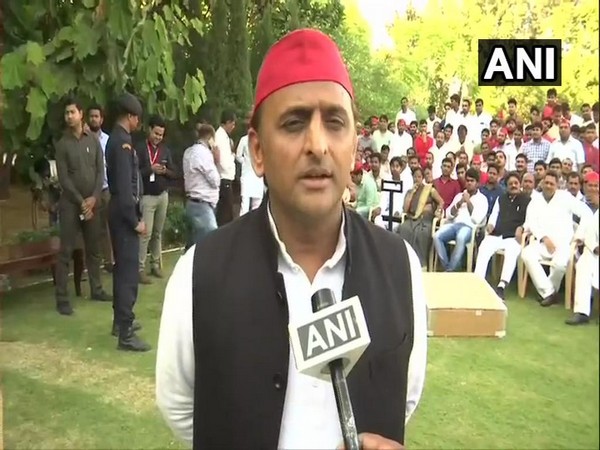 Samajwadi Party chief Akhilesh Yadav speaking to ANI in Saifai, Uttar Pradesh, on Monday.