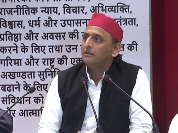 Samajwadi Party chief Akhilesh Yadav addressing a press conference in Lucknow, Uttar Pradesh on Monday. (Photo/ANI)