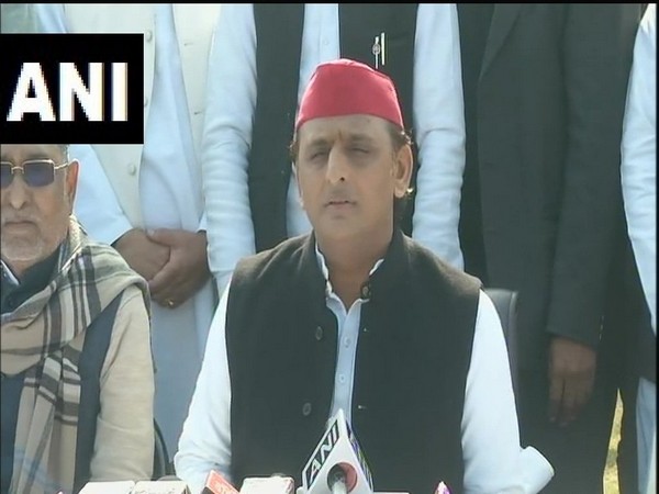 SP chief Akhilesh Yadav speaking to reporters in Lucknow on Wednesday. Photo/ANI