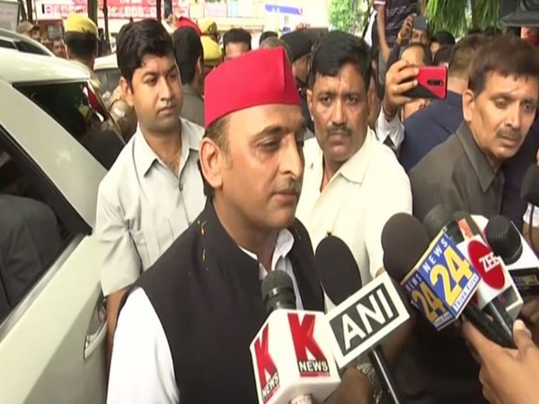 SP leader Akhilesh Yadav speaking to reporters in Lucknow on Wednesday. Photo/ANI