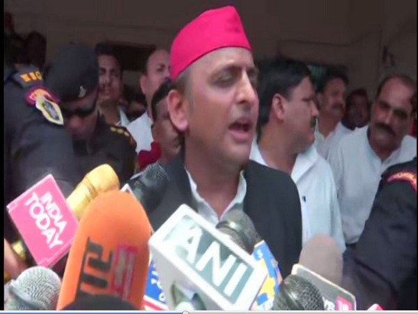 SP chief Akhilesh Yadav speaking to reporters at Ghazipur on Tuesday. (Photo/ANI)