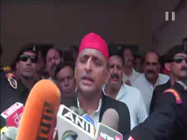 SP chief Akhilesh Yadav speaking to reporters at Ghazipur on Tuesday. Photo/ANI