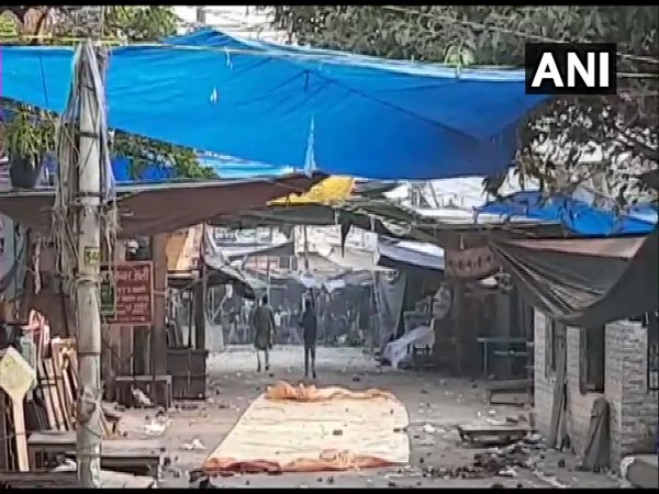Visuals from the site in Aligarh where stone-pelting occured on Sunday. Photo/ANI