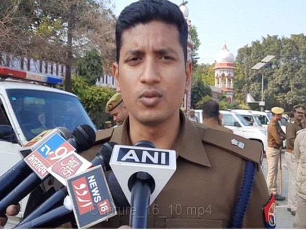 SP (City) Aligarh Abhishek Kumar speaking to reporters on Thursday. Photo/ANI