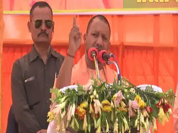 CM Yogi Adityanath addressing an election rally in Ambedkar Nagar on Tuesday. Photo/ANI