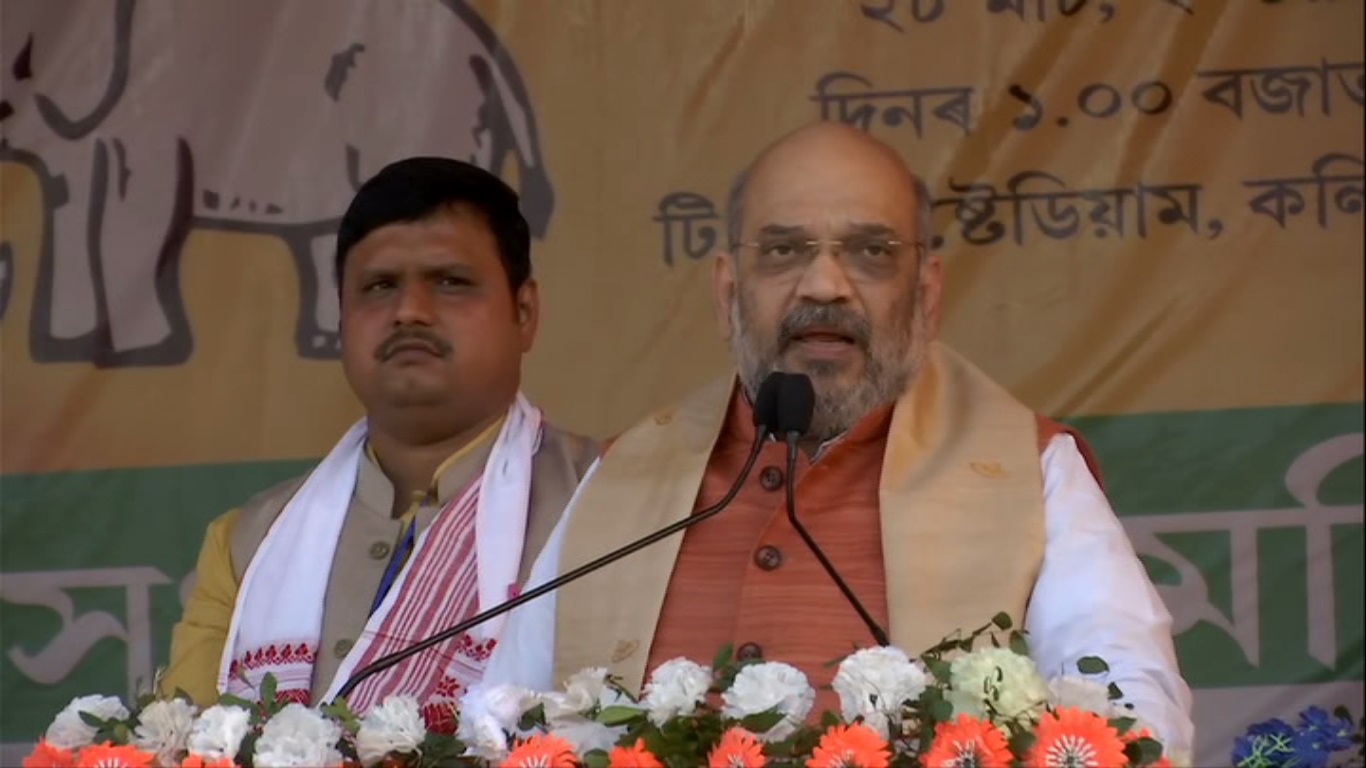 BJP president Amit Shah addressing a rally at Kaliabor in Assam on Thursday.