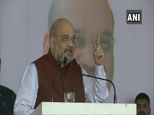 Union Home Minister Amit Shah addressing a rally in Rajura, Maharashtra on Friday. Photo/ANI