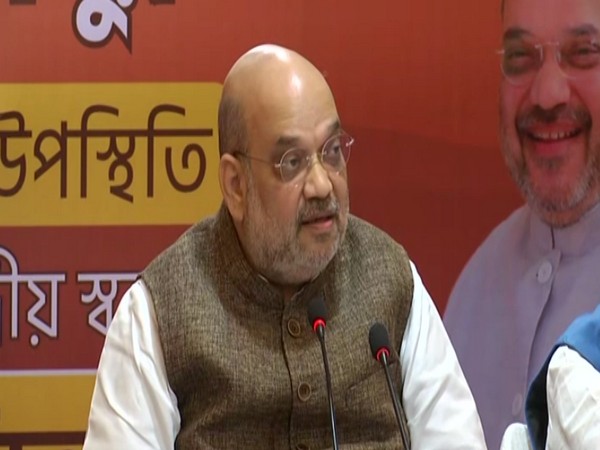 Union Home Minister Amit Shah speaking at a press conference in Birbhum on Sunday [Photo/ANI]