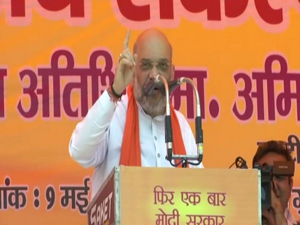 BJP president Amit Shah addressing an election rally in Sant Kabir Nagar, Uttar Pradesh on Thursday. Photo/ANI