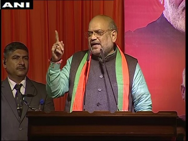 Union Home Minister and BJP leader Amit Shah addressing a rally in Delhi on Sunday. Photo/ANI