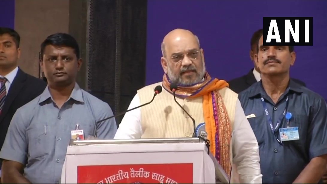 BJP president Amit Shah addressing an event in Surat