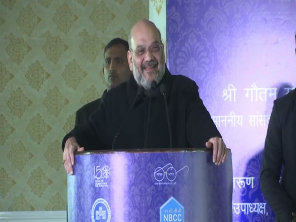 Union Home Minister Amit Shah addressing a public gathering in New Delhi on Thursday. Photo/ANI