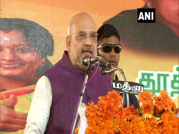 BJP president Amit Shah addressing a rally in Tuticorin on Tuesday