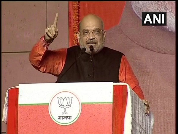 BJP president Amit Shah addressing party workers at BJP headquarters.