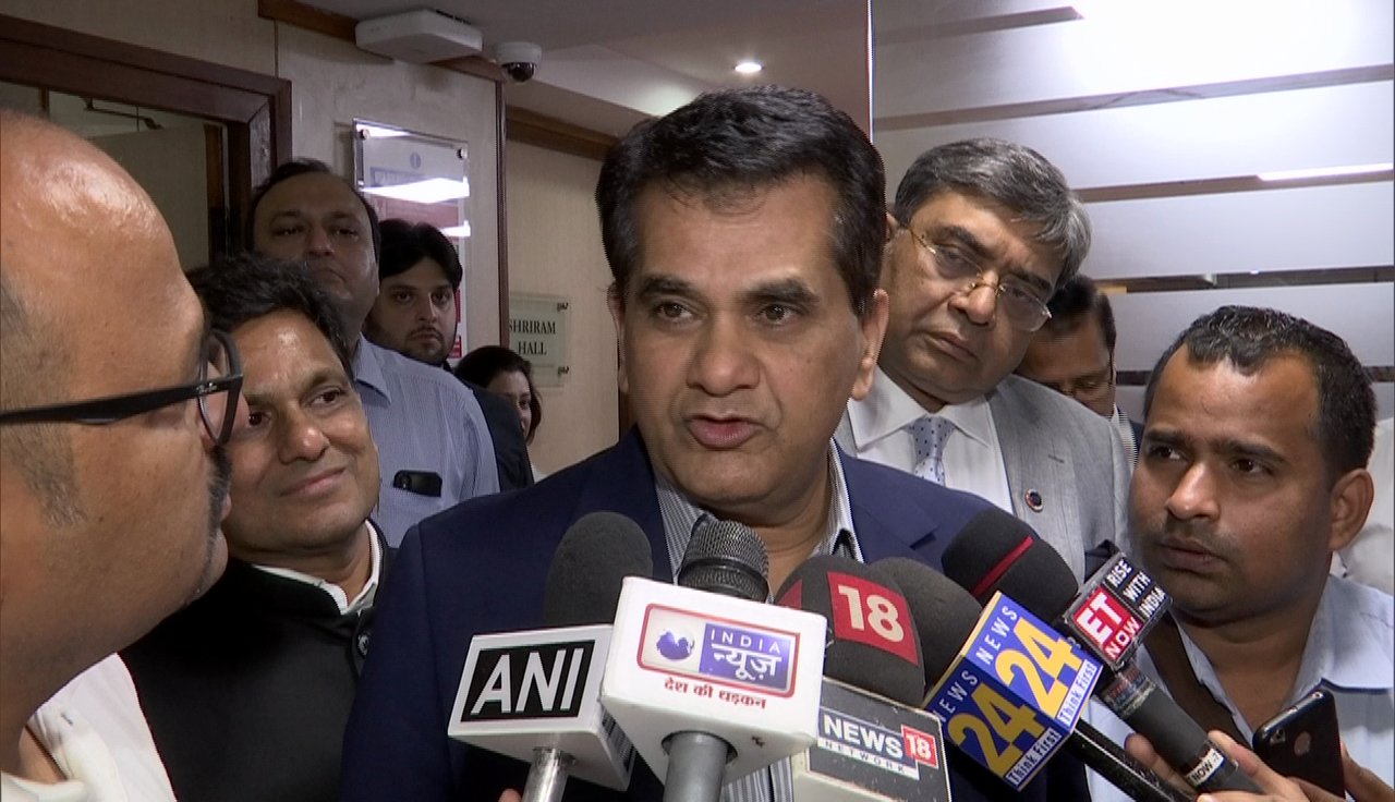 NIti Aayog CEO Amitab Kant speaking to reporters in New Delhi on Wednesday Photo/ANI