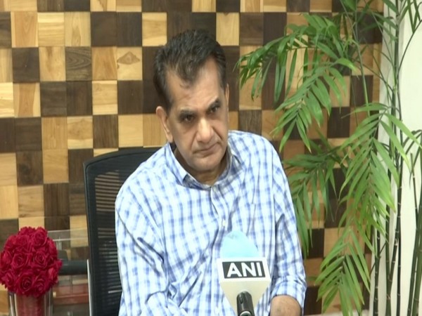 NITI Aayog CEO Amitabh Kant talking to ANI on Sunday over Indian economy recovery post-COVID-19 pandemic (ANI)