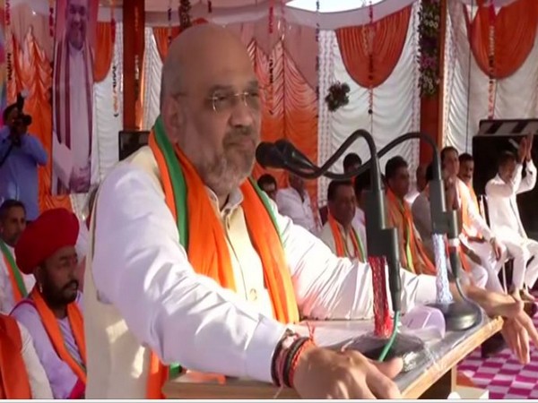 BJP president Amit Shah addressing an election rally at Jalore, Rajasthan, on Friday. Photo/ANI
