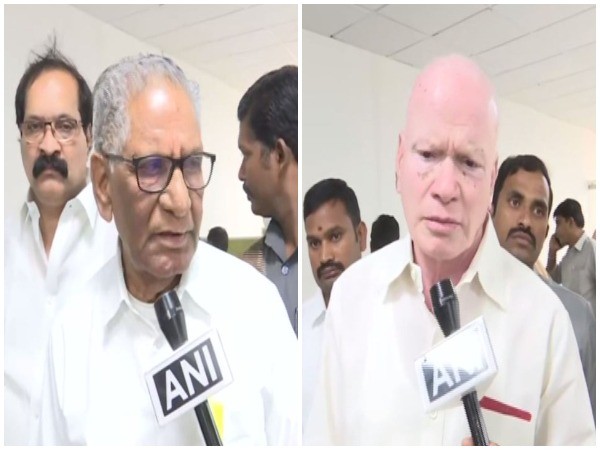Leader of Opposition in the state Legislative Council Ummareddy Venkateswarlu and Andhra Pradesh Deputy Chief Minister Pilli Subhash Chandra Bose speaking to ANI