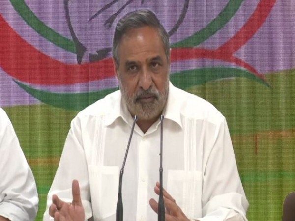Senior Congress leader Anand Sharma addressing a press conference in New Delhi on Saturday. (Photo/ANI)