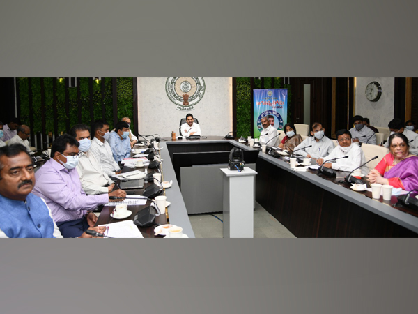 Visual of the meeting chaired by Andhra Pradesh Chief Minister YS Jagan Mohan Reddy (Photo/ANI)