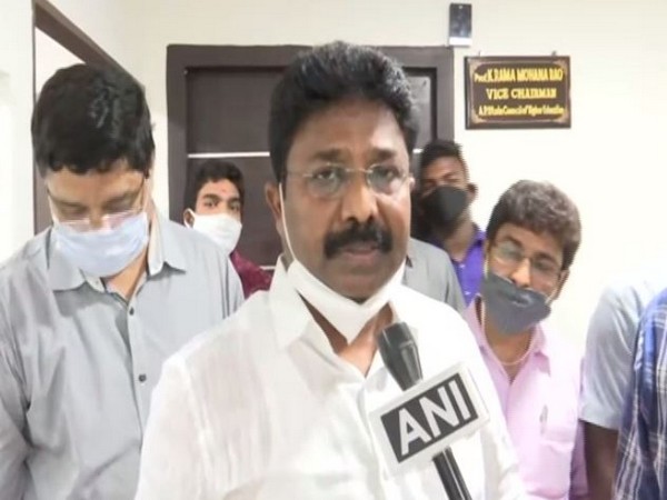 Andhra Pradesh Education Minister Audimulapu Suresh speaking to ANI on Monday.