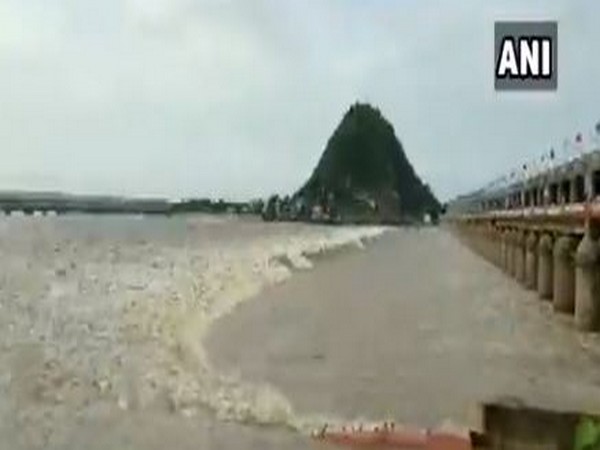 70 gates of Prakasam Barrage on Krishna river lifted to release floodwater in Andhra Pradesh on Tuesday. Photo/ANI