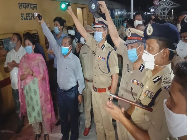 The Shramik special train being flagged off from Rayanapadu railway station in Vijayawada rural mandal on Sunday. Photo/ANI