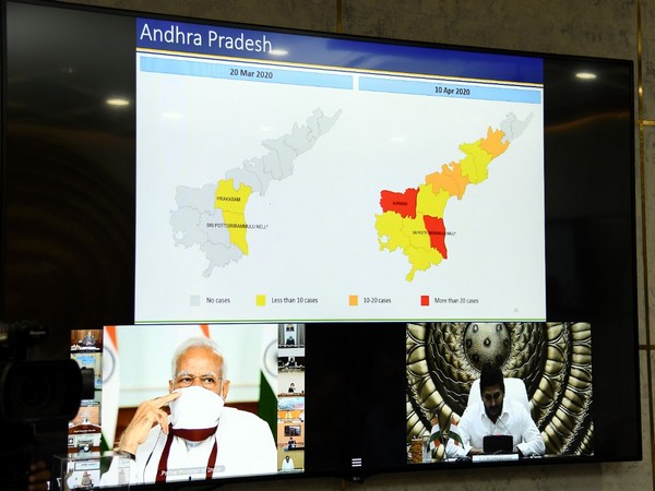 Andhra Pradesh Chief Minister Jaganmohan Reddy speaking to Prime Minister Narendra Modi via video conference on Saturday. Photo/ANI