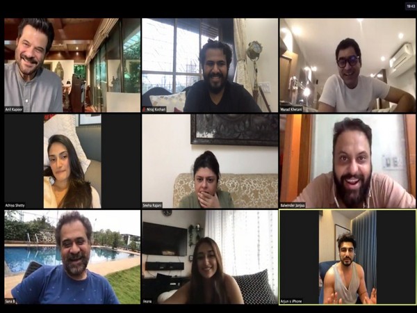 The team of 'Mubarakan' during a video call (Image source: Twitter) 