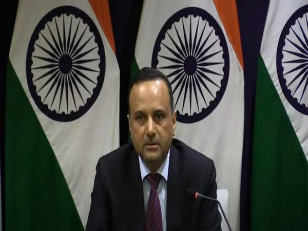 MEA Spokesperson Anurag Srivastava speaking on Thursday at the weekly press briefing. Photo/ANI
