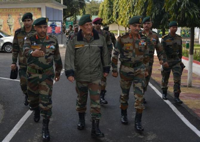 Army Chief, General Bipin Rawat during a visit to forward positions in Samba, Jammu and Kashmir. (Photo/ANI)