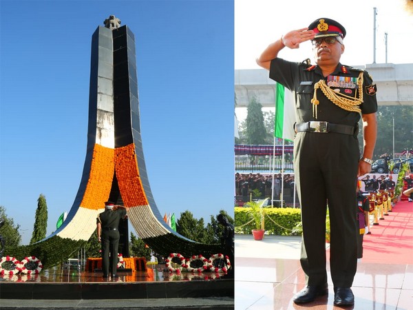 Brigadier Abhijit Chandra, Station Commander laying a wreath at Veerula Sainik Smarak on the occasion of Army Day in Secunderabad Photo/ANI