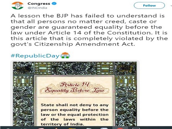 The screengrab of the tweet shared by Congress on Sunday.