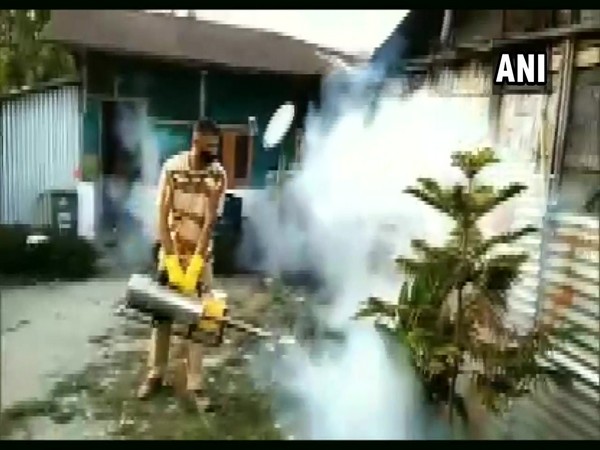 ITBP carries out fumigation and sanitisation at Budh Bazar in Kimin of Arunachal Pradesh amid the COVID-19 outbreak. Photo/ ITBP