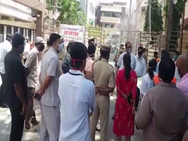 Arun Baroka with his team reviewing coronavirus situation at Masab Tank in Hyderabad. Photo/ANI