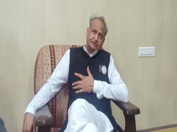 Rajasthan Chief Minister Ashok Gehlot talking to reporters on Sunday. Photo/ANI