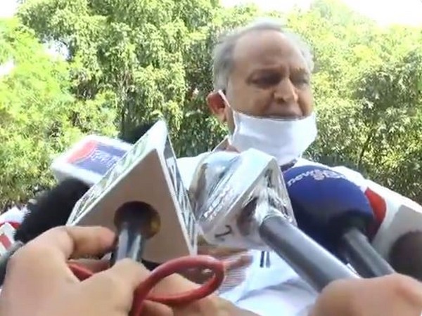 Rajasthan CM Ashok Gehlot talking to reporters on Tuesday. Photo/ANI