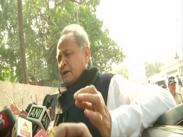 Rajasthan Chief Minister Ashok Gehlot speaking to reporters in Mumbai on Monday. Photo/ANI