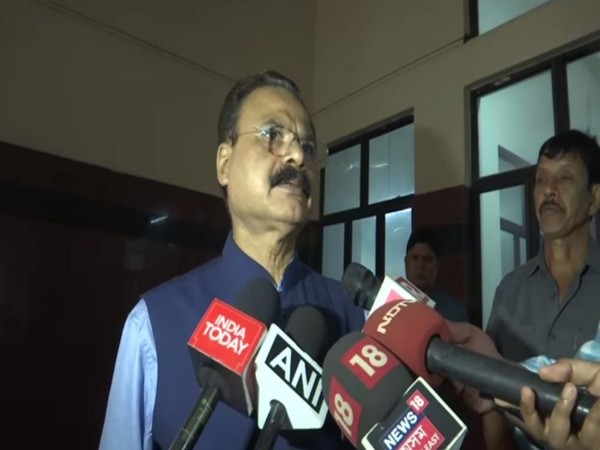 Minister of Industries in the Assam government, Chandra Mohan Patowary talking to reporters in Guwahati. Photo/ANI