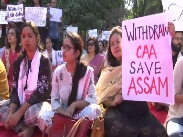Assamese people gathered for a protest against CAA in Mumbai on Saturday. Photo/ANI